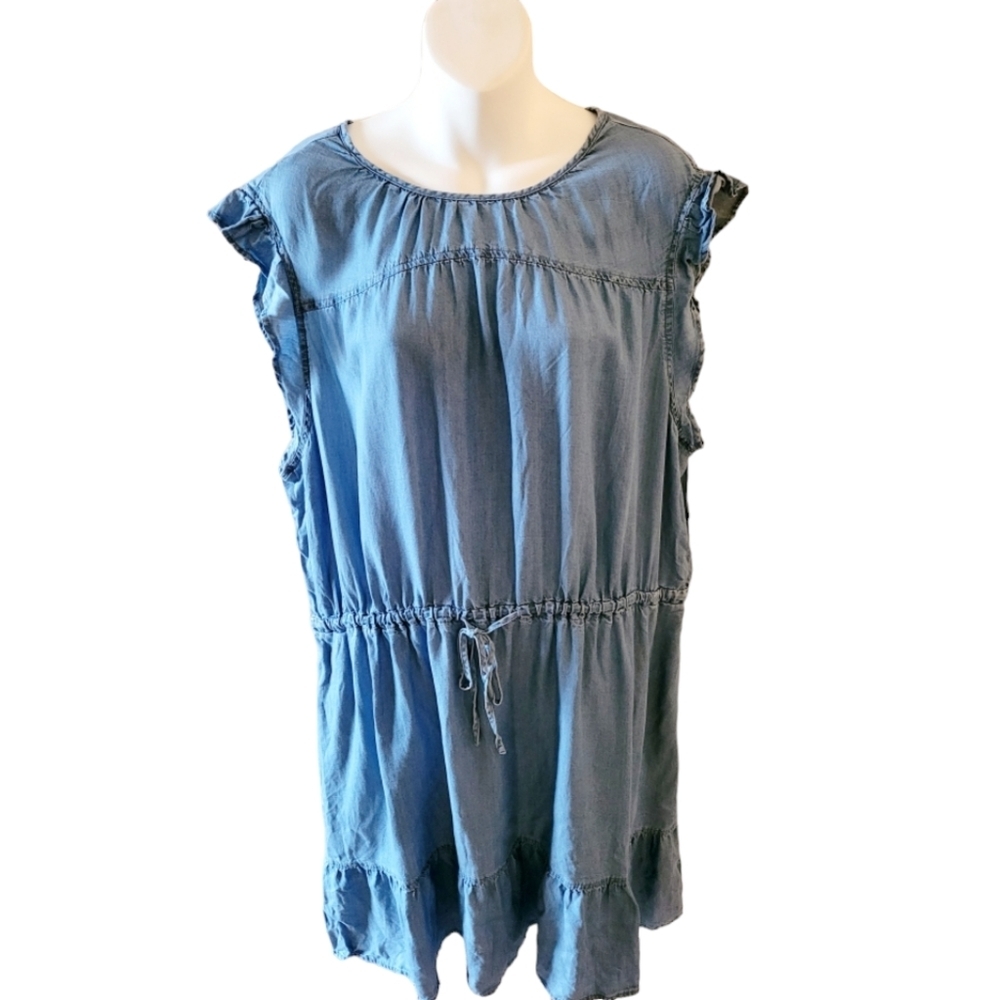 Time and Tru Denim Blue Drop Waist Lightweight Summer Dress Plus Size 3X NWT